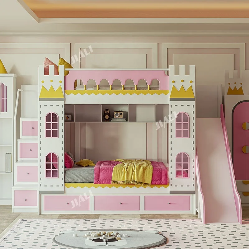 Princess Castle Children Beds Girl Bunk Kids Bed Set Furniture for Girls pink Bedroom with