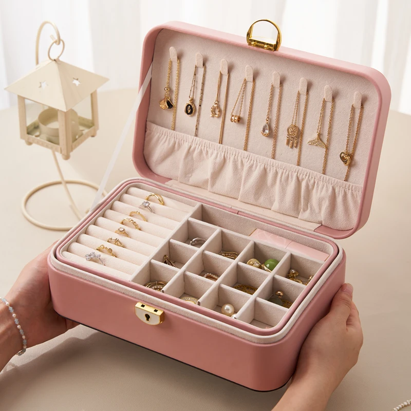 Wholesale Factory Price Double Layer Jewellery Box Multi-function PU Leather Jewelry Storage Box With Lock