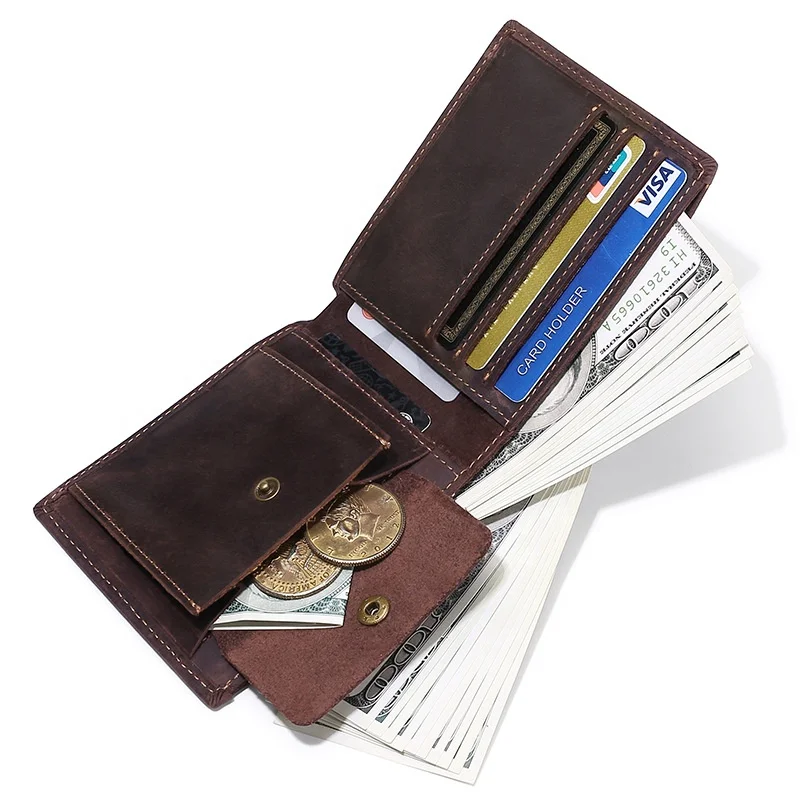Free shipping Vintage Cheap RFID bifold Cowhide leather wallet for men 9.5*11.5 cm