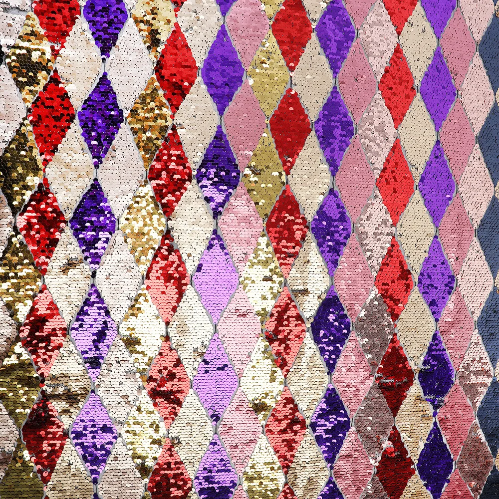 Factory Price Fashion Diamond Colourful Red Black Plaid Style Sequin Fabric for Clothing