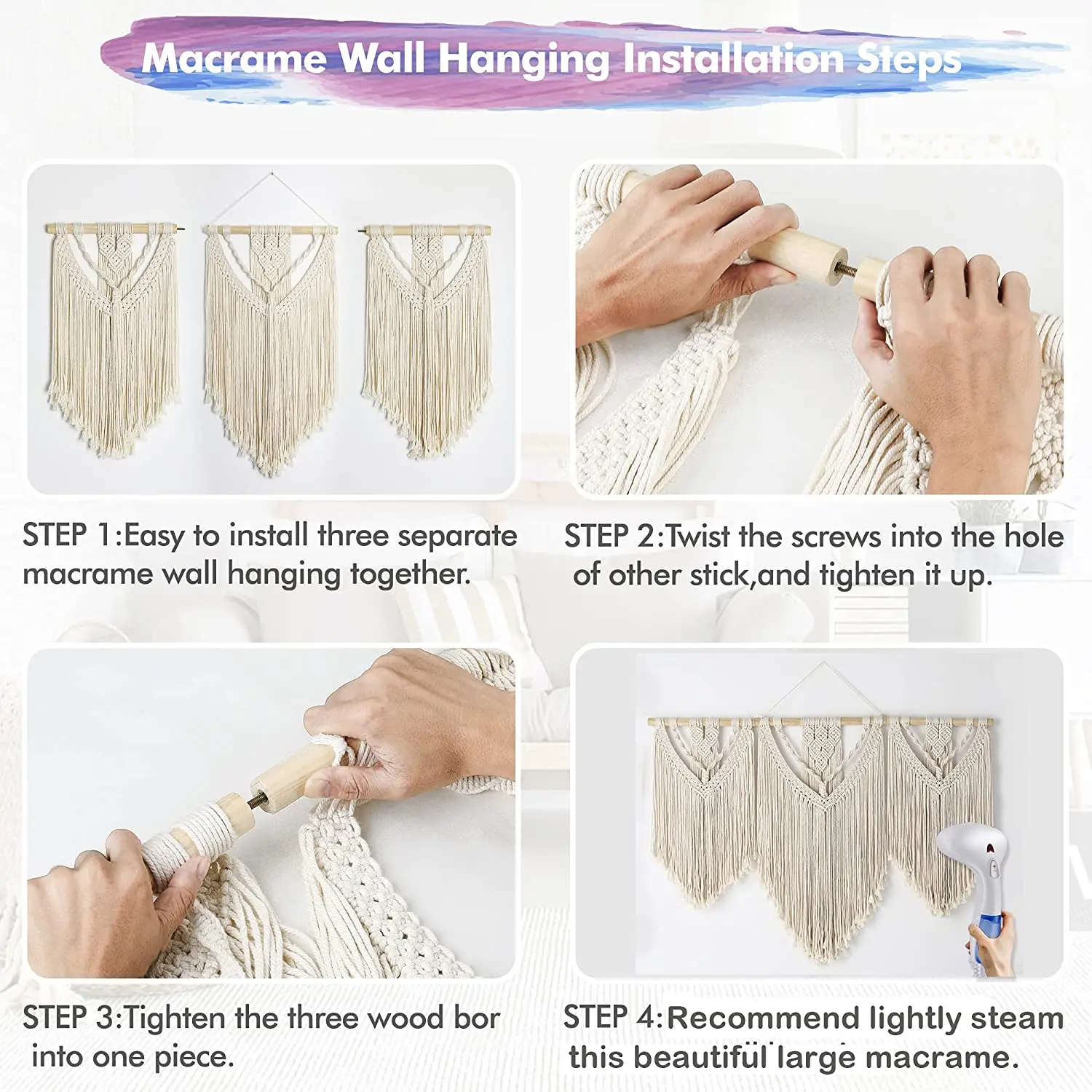 Boho Decor Hand-woven Macrame Wall Hanging Creative Wall Tapestry Home Cord Decoration Accessories Wall Decor