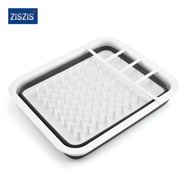 Wash folding silicone plastic rectangular double layer bowl foldable kitchen drain basket