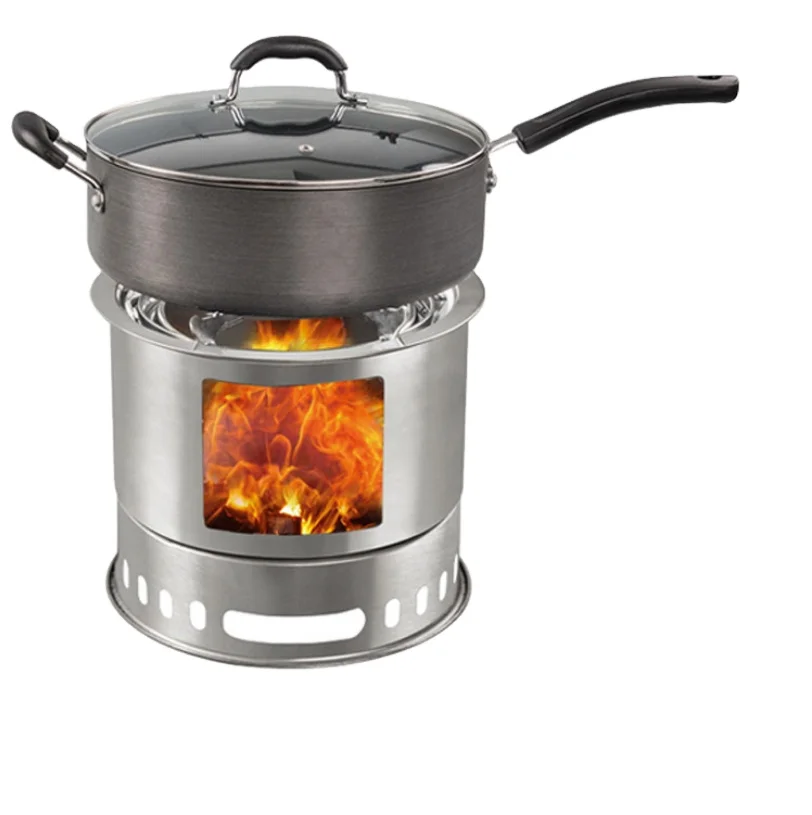 New 4 IN 1 Multifunction Outdoor Camping Carbon Steel Wood Stove Set Portable Burning Stove for Cooking Picnic BBQ