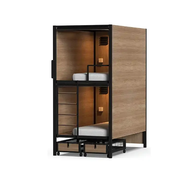Manufacture Supply Five Star Hotel Beds Custom Color Metal Frame Wood Walls Sleeping Capsule With Storage Under Bed