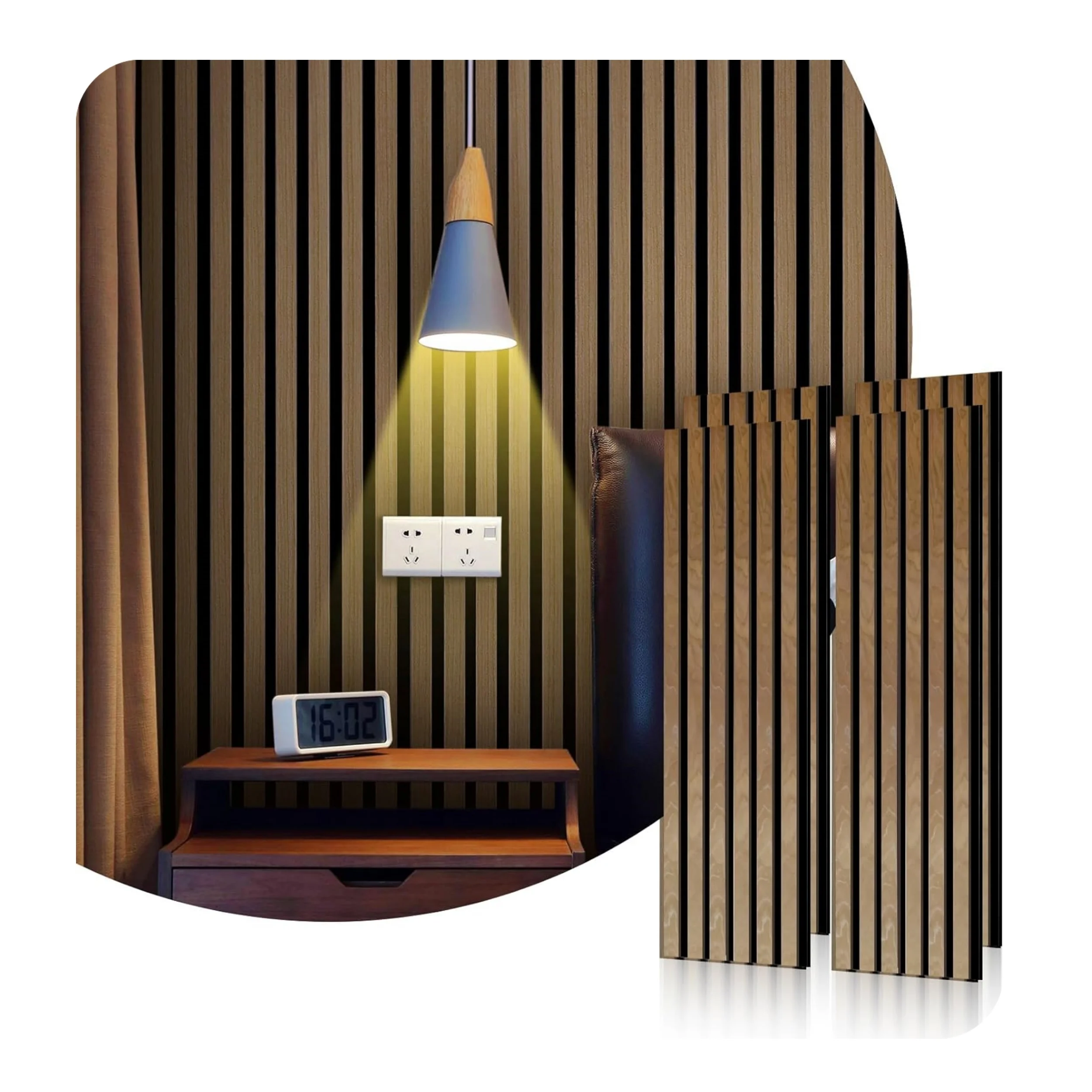 Akupanel Soundproof Wall Panels Wooden Acoustic Panels Dark Black Walnut Acoustic Wood Wall Veneer Slat Panels on Black PET Felt