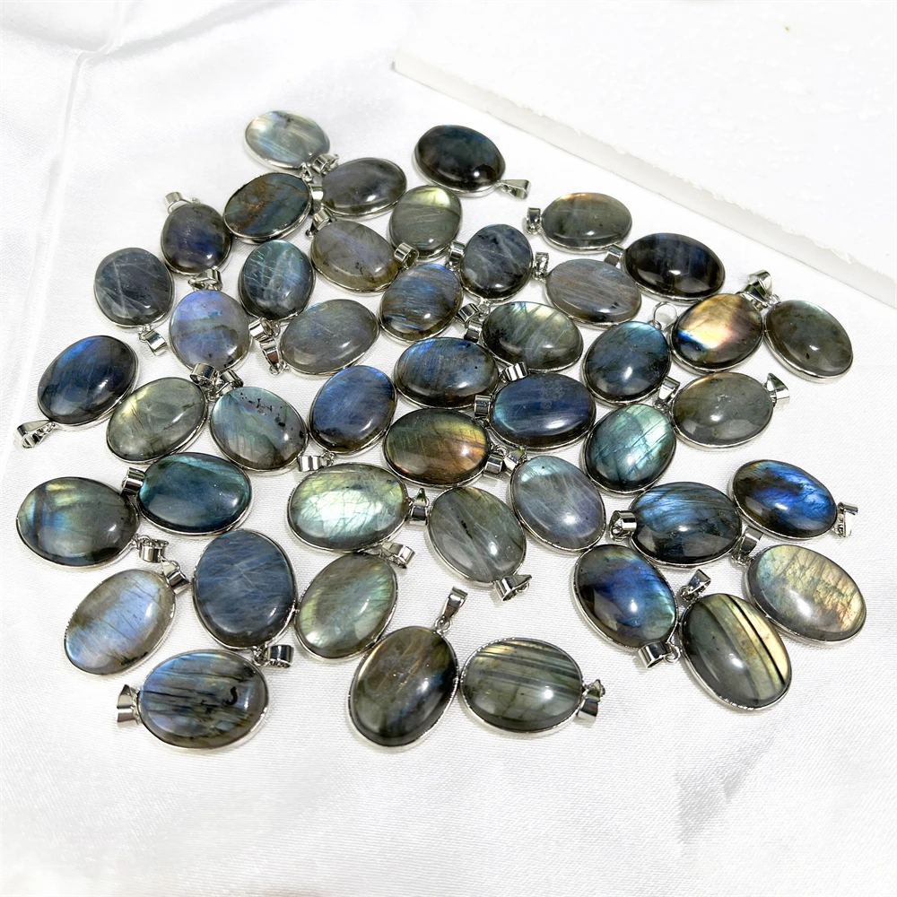 Spiritual Products Blue Flash Labradorite Gemstone Crystal Pendant Silver Bezel Oval Labradorite Gemstone Necklace Pendants