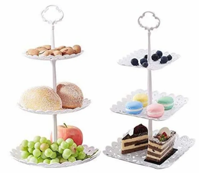 2 pieces set of 3 layers plastic cupcake holder dessert tray mini cake fruit candy display tower white small