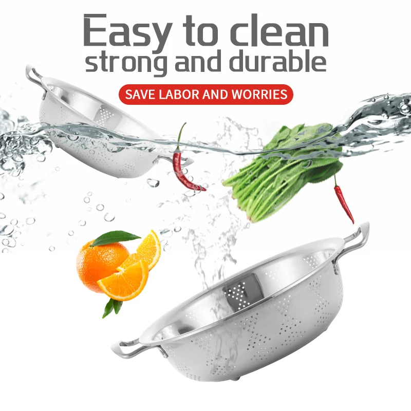 Wholesale Colander Strainer Kitchen Mesh Colander Good Quality Stainless Steel Sieve For Draining and Washing