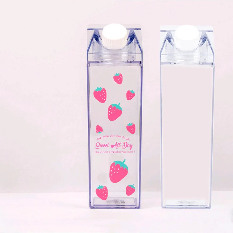 Support for Custom Milk Box Shape Bottle 500ml Clear Transparent Plastic Milk Carton Cups With Custom Logo