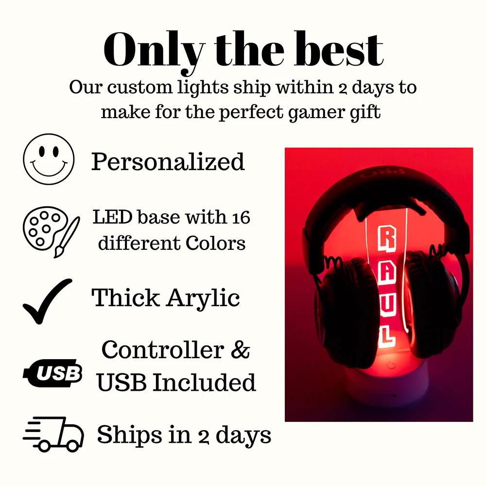 Universal Streamer Gift Custom Gamertag Light Sign Gamers Room Decor Gaming Led Acrylic Display Rgb Headphone Holder Stand