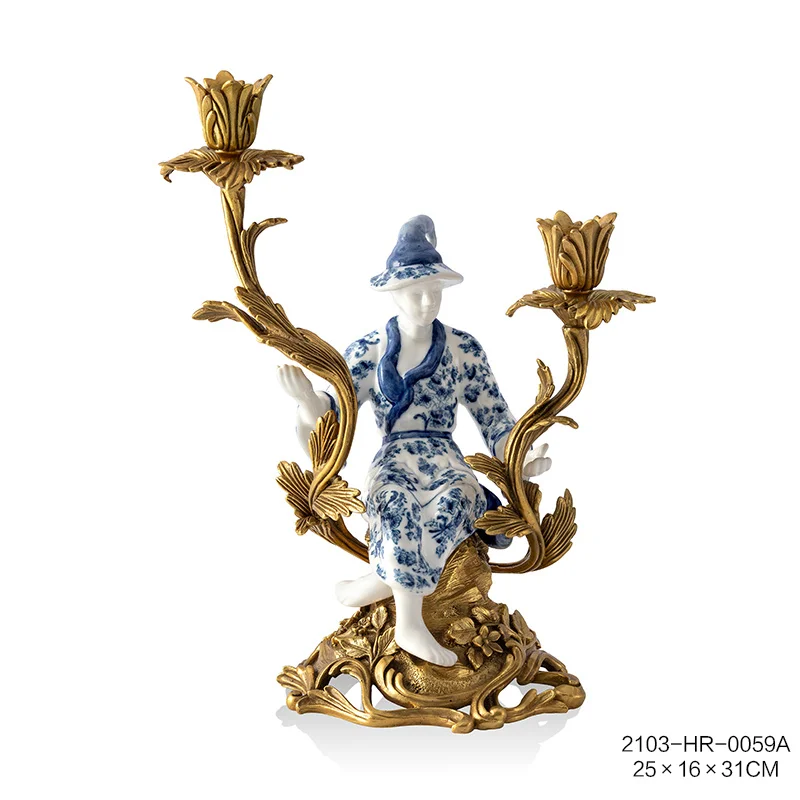 European American home restaurant fireplace home decoration ceramic angel two arms candlestick holder