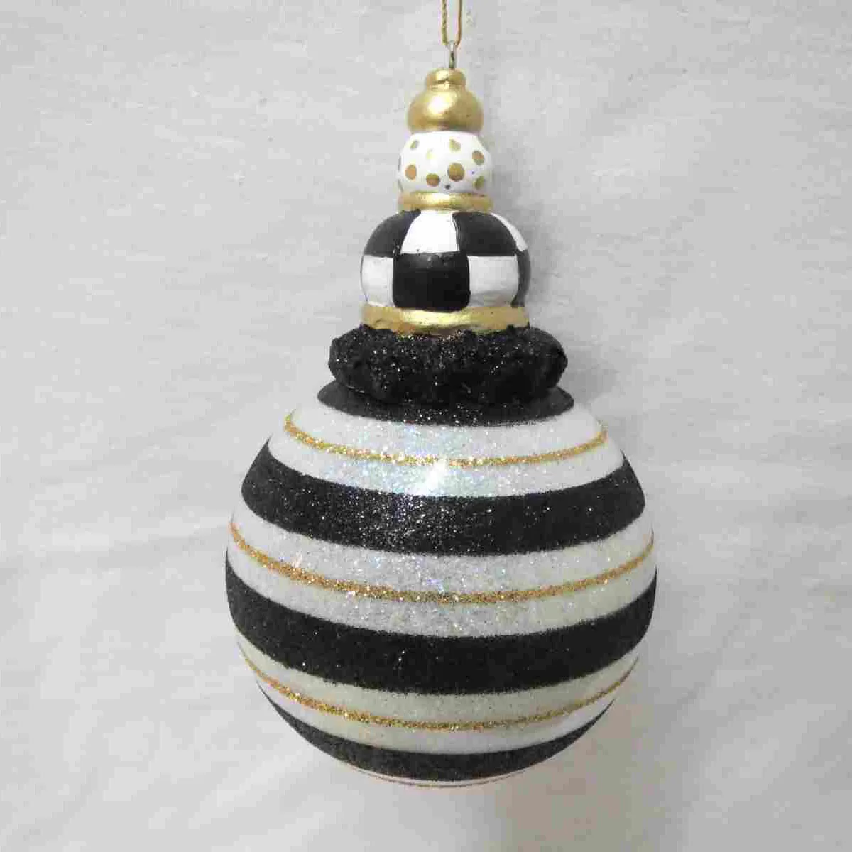 Hand Blown Black And White Round Glitters Glass Bauble Xmas Ball For Party Hanging Christmas Tree Glass Ball With Resin Cover