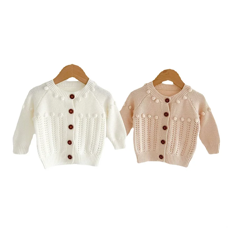 2025 new ins cardigans for kids girls solid toddler girls sweaters spring autumn winter baby clothing knitted White sweater