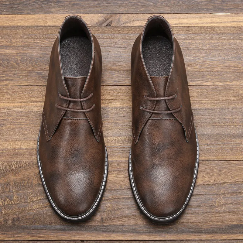 Dropshipping Custom Logo Flat Shoes Men Ankle Boots Western Style Suede Leather Big Size  Boots for Men