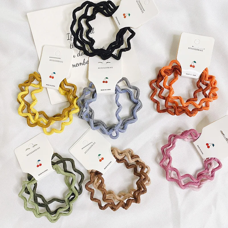 MIO Korean Hair Tie Cute Wavy Soft Colorful Baby Black Hair Ties Custom Elastic Band Rubber Bands Fabric Hair Accessories