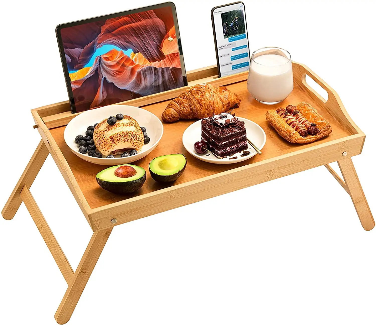 hot sale Natural Bamboo coffee Lap Breakfast Table Laptop Bed Serving Portable Wooden Tray With Leg