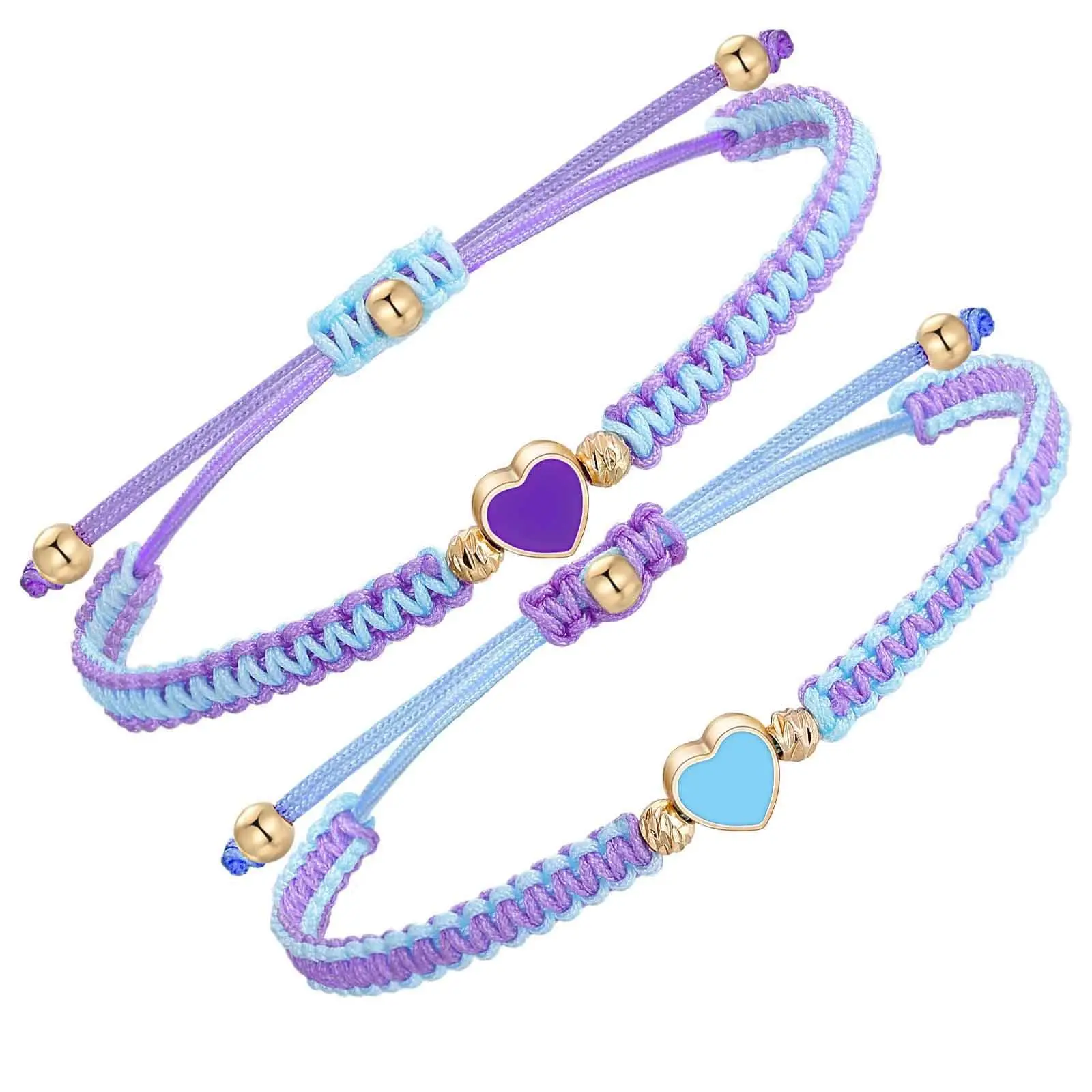 2Pcs Set Couple woven bracelet Alloy color gold enamel heart bracelet Jade String flat knot love woven bracelet set