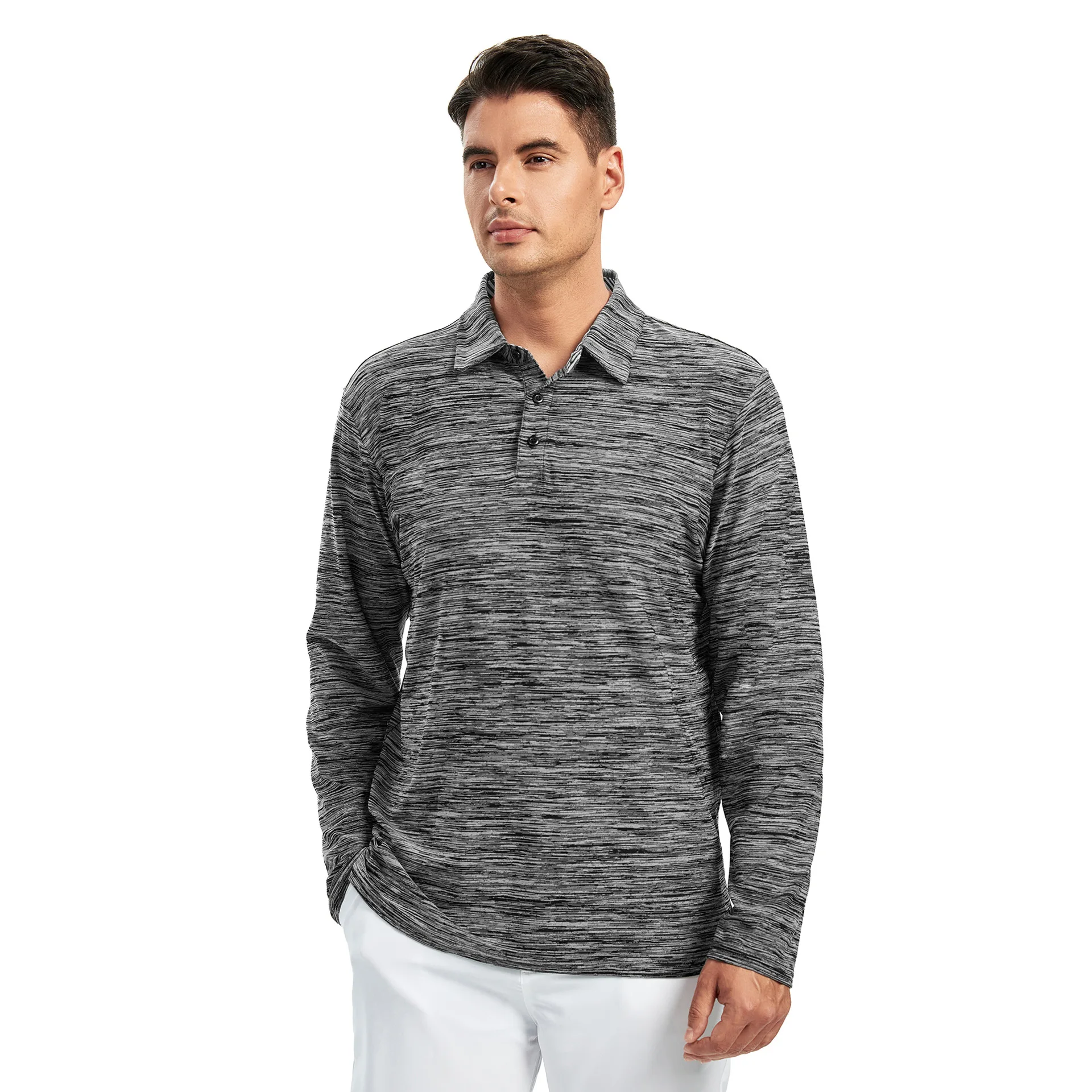 Wholesale Casual Men Polyester Spandex Moisture Wicking Sport Long Sleeve Soft Polo Shirt Blank Solid Color Golf Polo