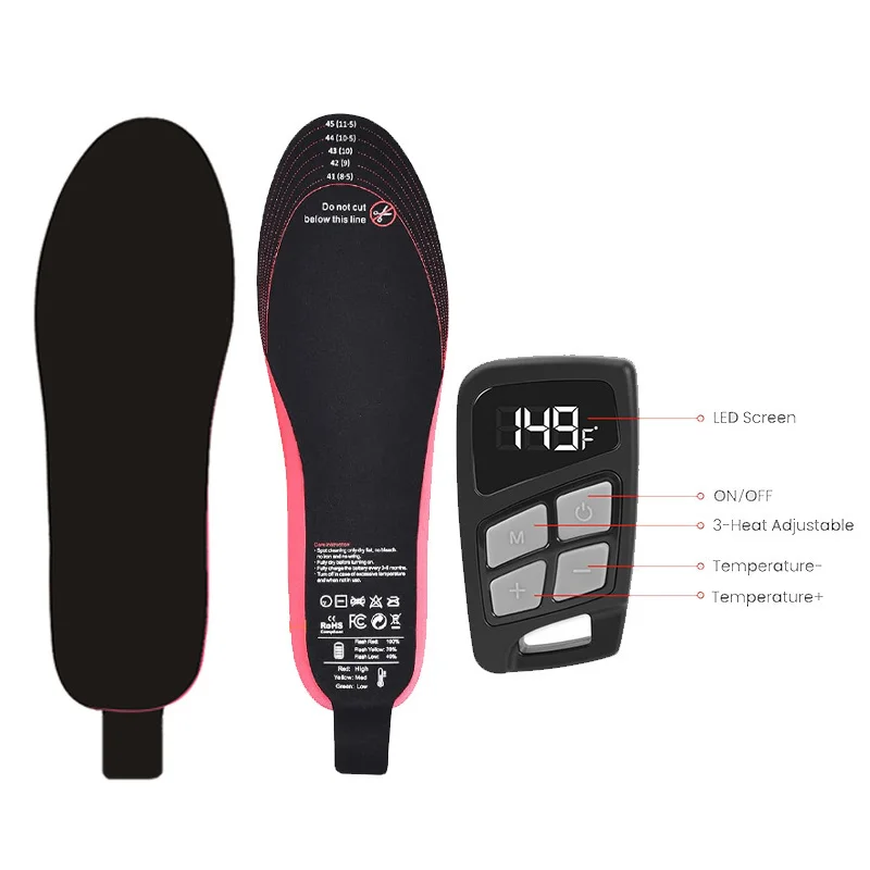 2024 Usb Smart Custom Winter Rechargeable Self-heating Warm Carbon Fiber Sports Foot Comfort Heated Shoe Insoles