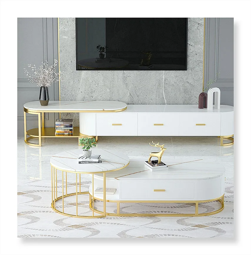 Modern living room furniture coffee table and mable tv stand with drawer