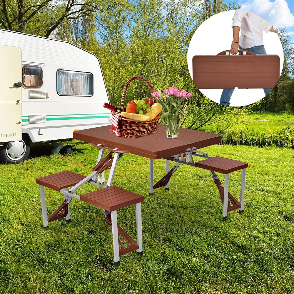 ABS plastic portable folding picnic table chair with umbrella hole