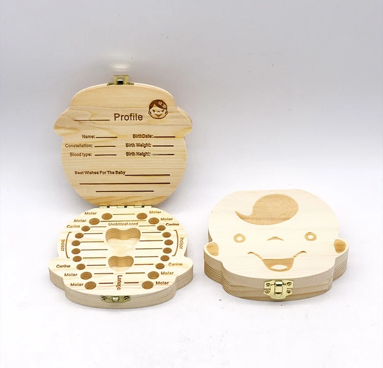 wholesale custom engrave children education tool wooden baby keepsake organizer box kids milk tooth box with lock for memory