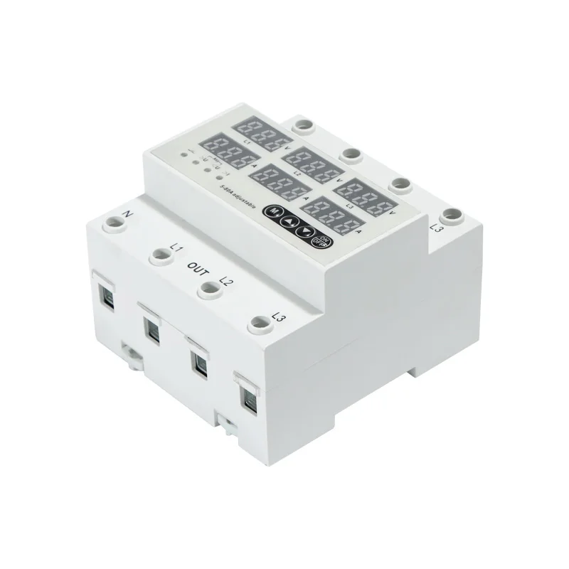 80A 3P+N Three-Phase Adjustable Voltage And Current Relay Protector Adjustable Current Limiter Protection Overcurrent Protection