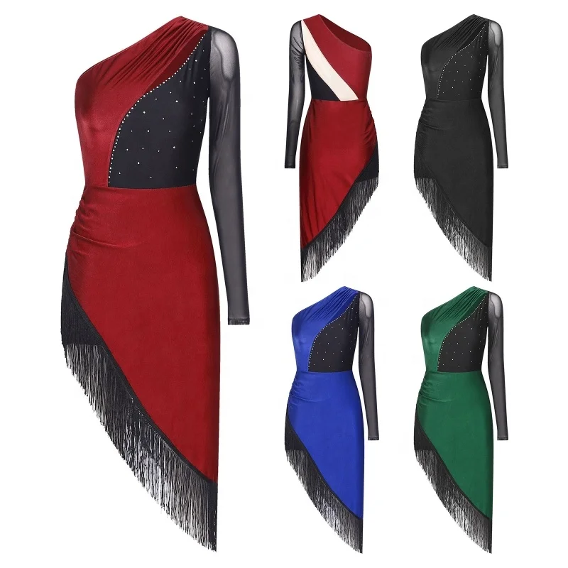 Womens Latin Dance Dress Salsa Tango Ballroom Dancing Dress Fringe Dress For Cha-Cha Stage Performance Wear Competition