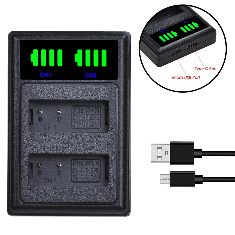 
DMW-BLG10 LED USB Dual Charger for Panasonic Lumix DMC-ZS60 DMC-ZS70 DMC-ZS100 DMC-ZS200 