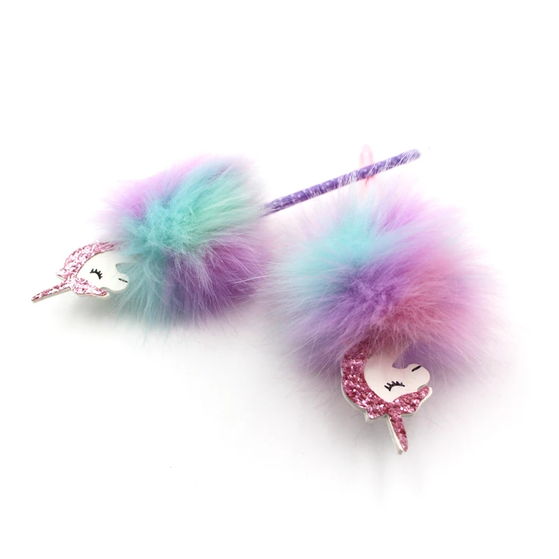 
Novelty cute pen unicorn pom pom pen furry kawaii ball pen 