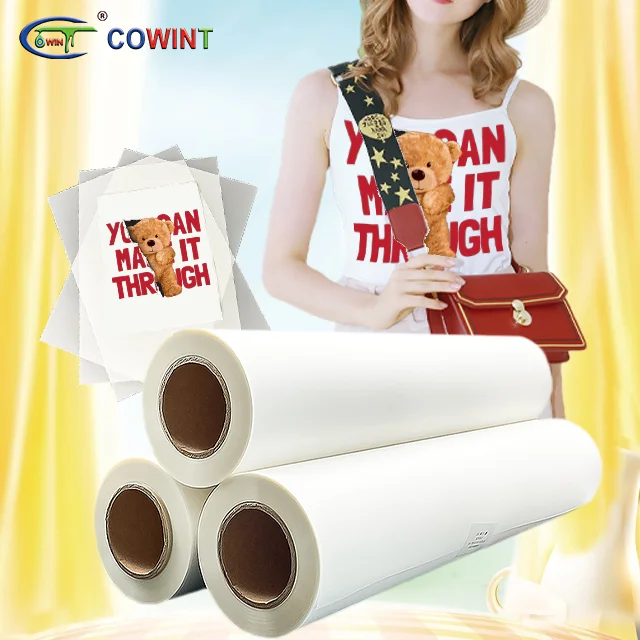Cowint High Quality Glossy Glitter Heat Transfer dtf film Rolls Custom PU Textile dtf film Rolls Easy peel