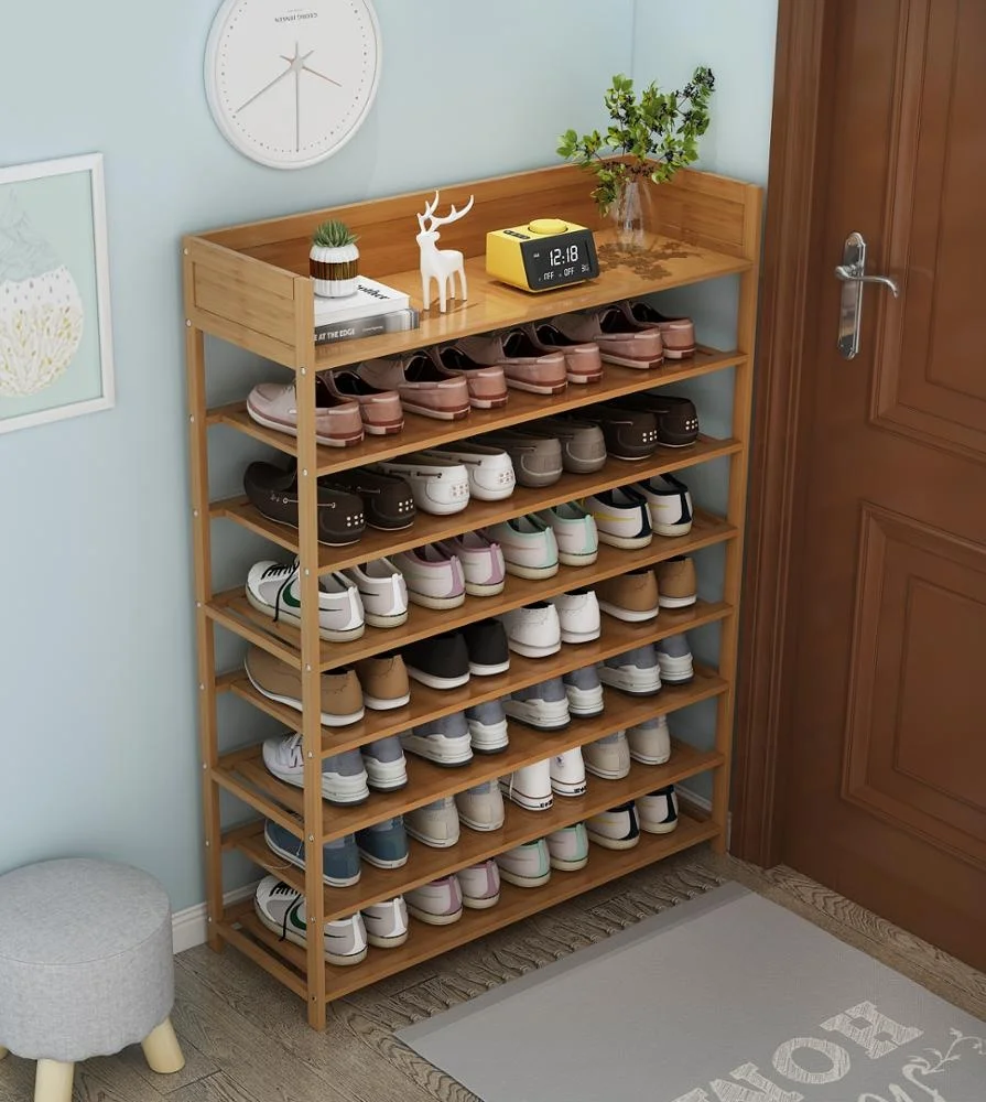 
Haichuan Hot selling bamboo shoe bench wooden 7 Tier Shoe Rack 