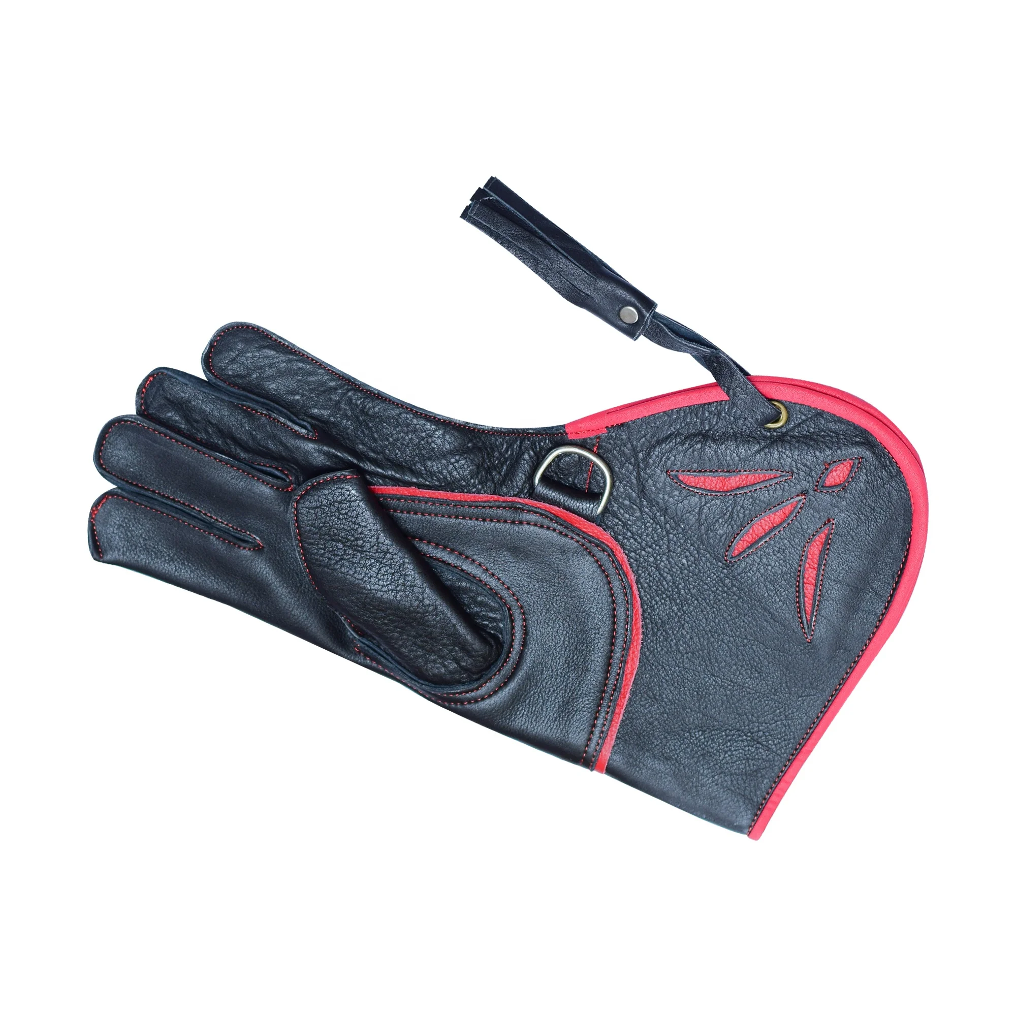 Falcony Gloves Leather Black-Red Spot with Custom Embroidery Eagle Professional Training falconry Gloves