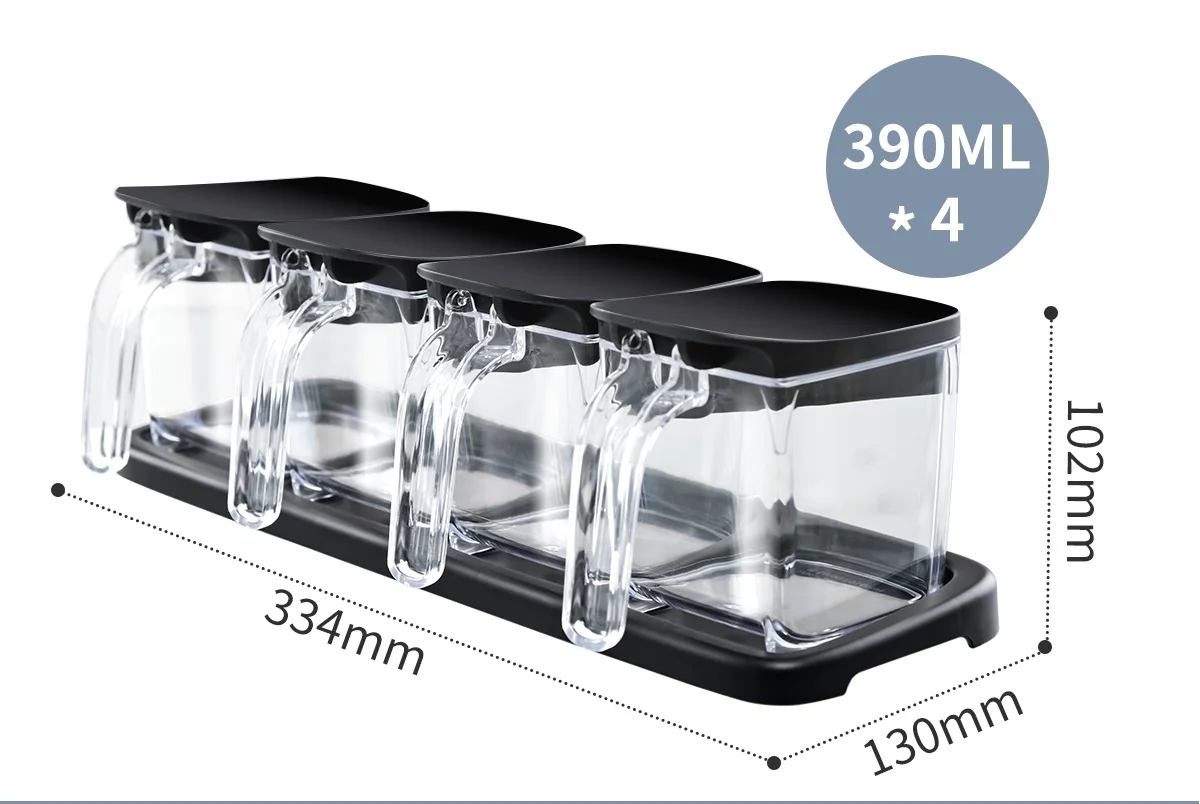Seasoning Organizer Box Set Clear Seasoning Box 4 Spice Jars Condiment Containers With Lids Tray Seasoning Organizer For Salt