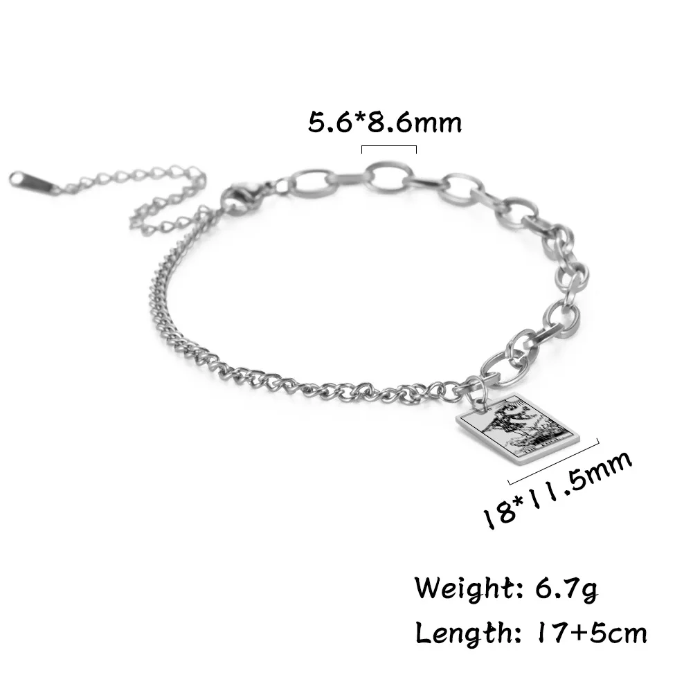 Fashion Stainless Steel Tarot Cards Square Charm Bracelet Gold Plated Good Luck Amulet Jewelry for Men