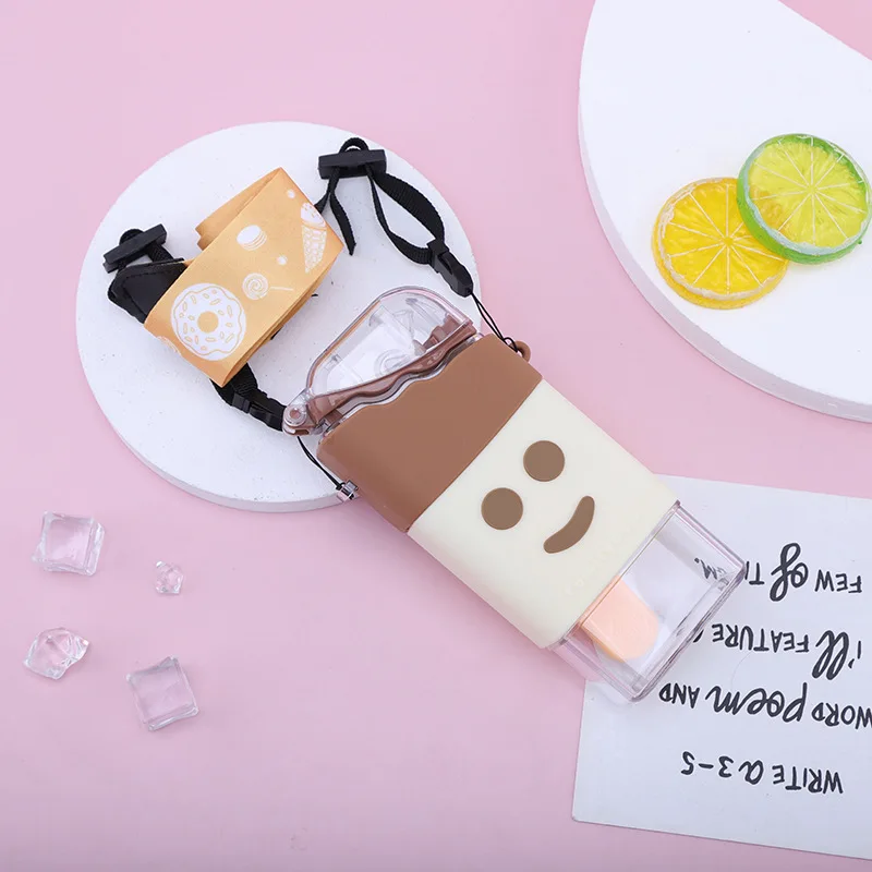 300ml portable kids cute plastic fruit cup popsicle ice cream shape water bottle with straw