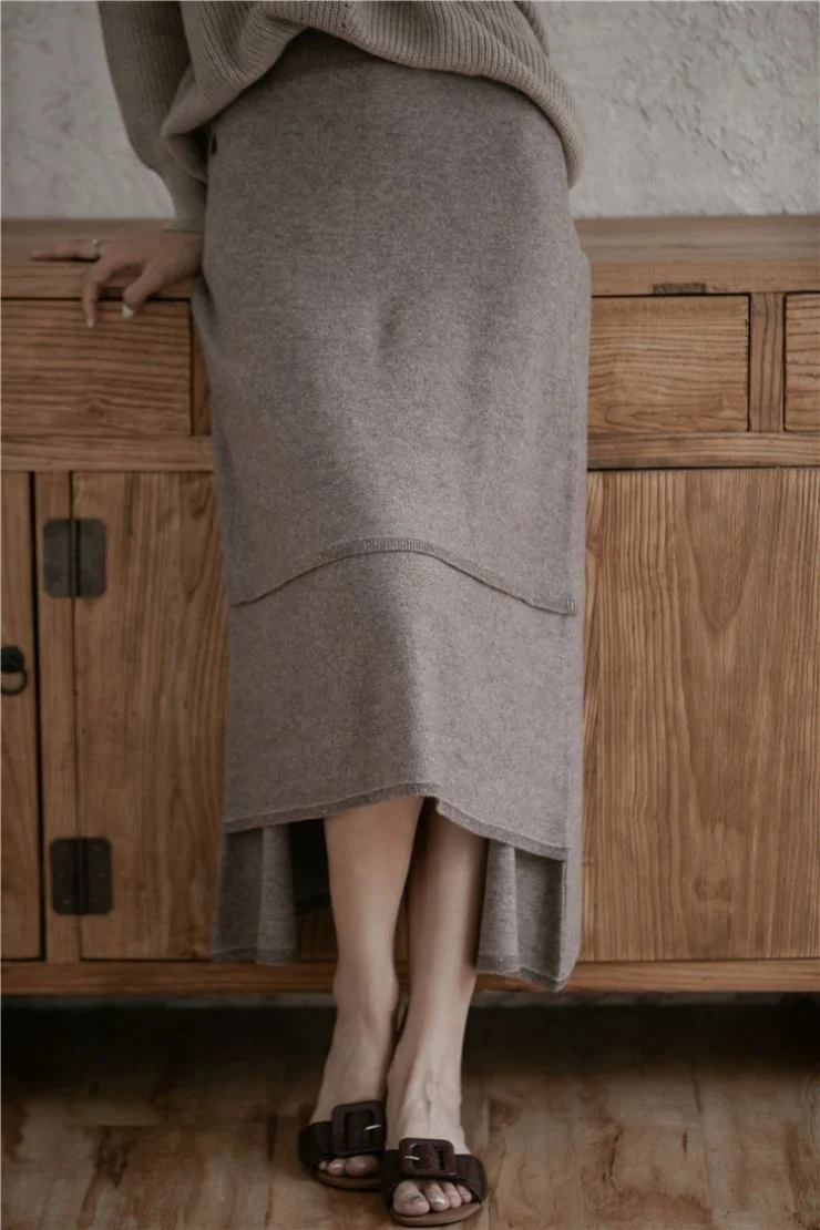 New Design 100%Cashmere Thicken Casual Irregular Hem Long Cashmere Skirt For Women For Wholesales