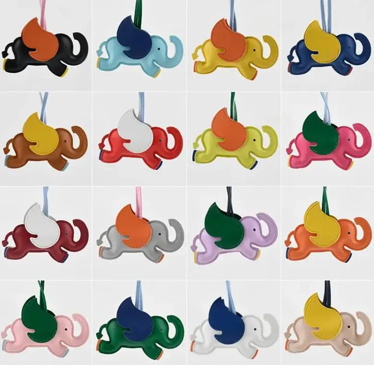 12 Colors Flying Wings Elephant Keychains Women PU Leather Hanger Pendant Decoration For Bag