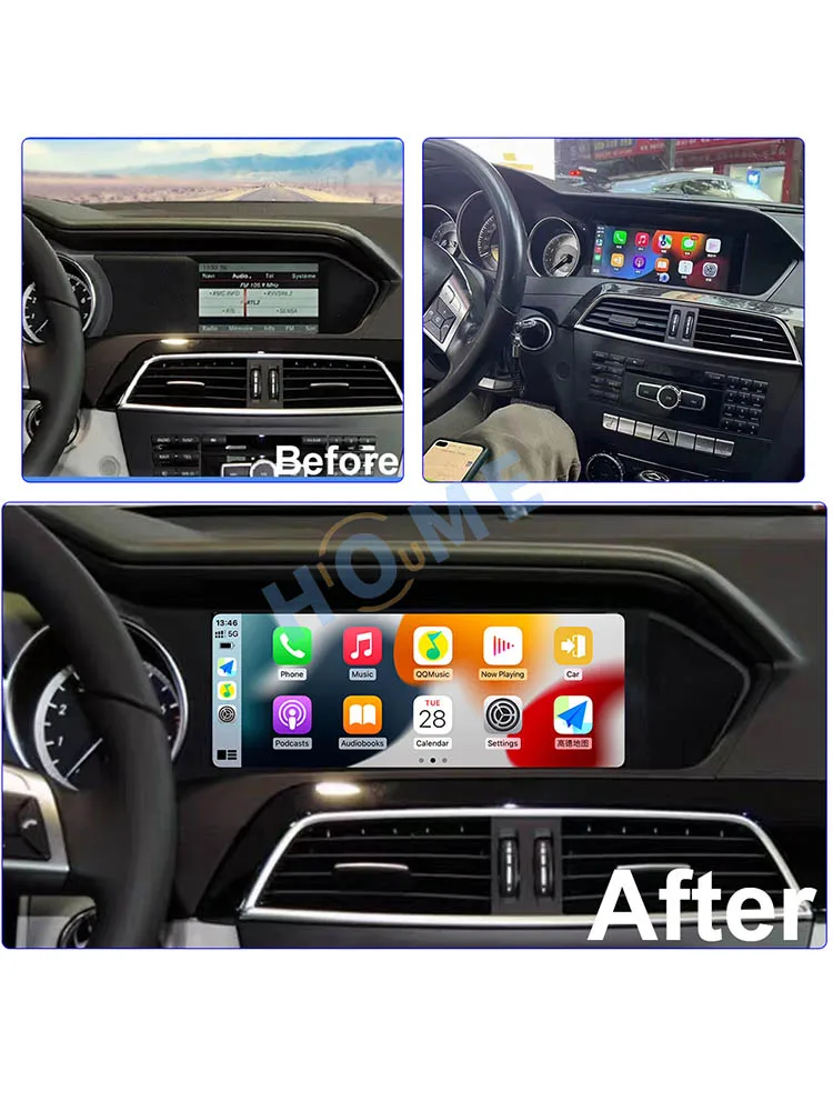Автомобильный мультимедийный радио плеер для Mercedes Benz C 2011-2014 Android 13 128G автомобильный GPS навигатор сенсорный экран 4G 36o Cam