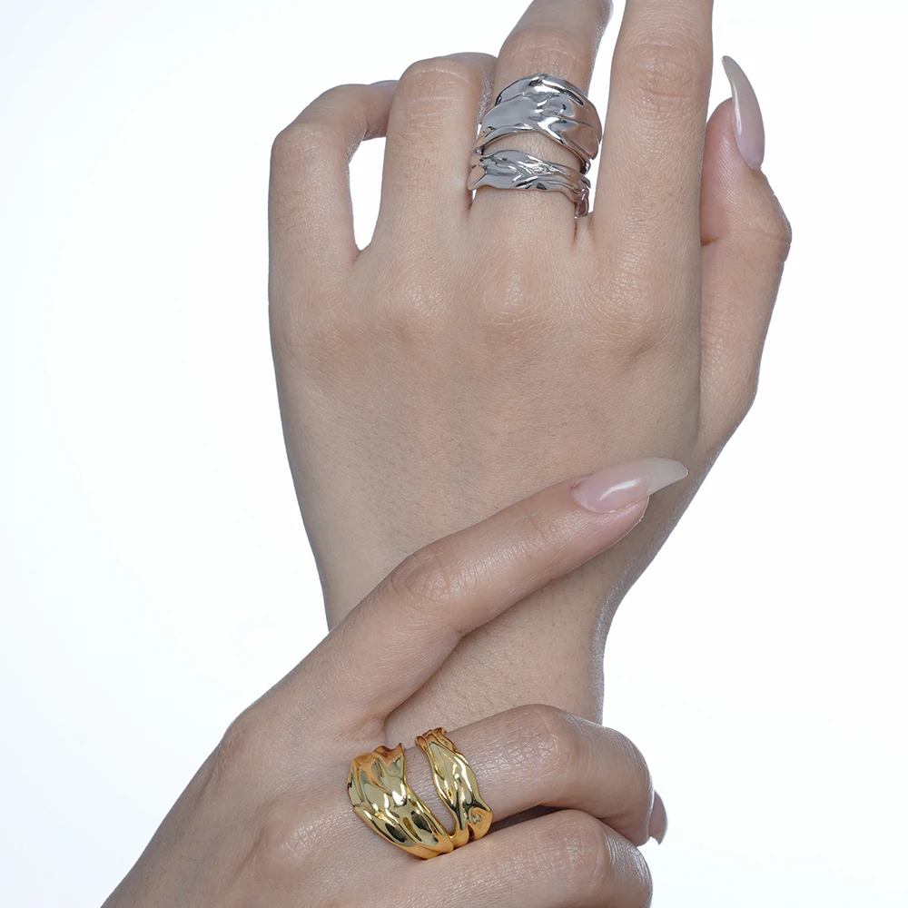ICEBELA Korean Ring Niche Designer S925 Sterling Silver Hollow-out Origami Texture Ring Female Ins Wind Open Index Finger Ring