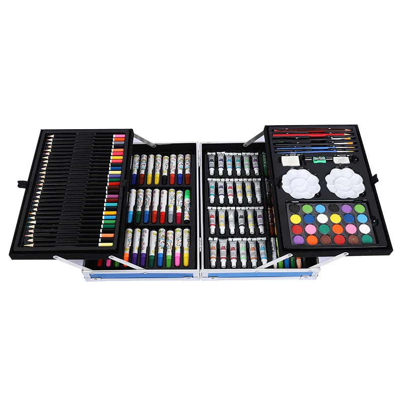 145 piece Deluxe Drawing Case Professional Customized Kit Stationery Aluminum Box Pen For Kids Drawing Painting Art Set