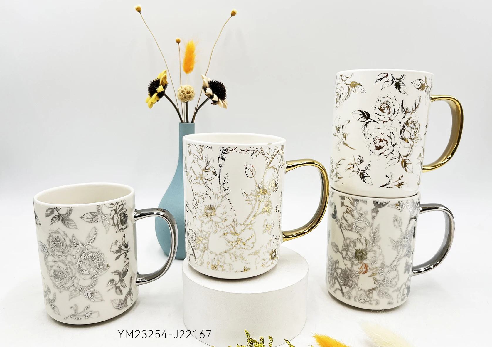 New Design Customized Ceramic cup with saucer white color with decal Coffee Mugs with plate