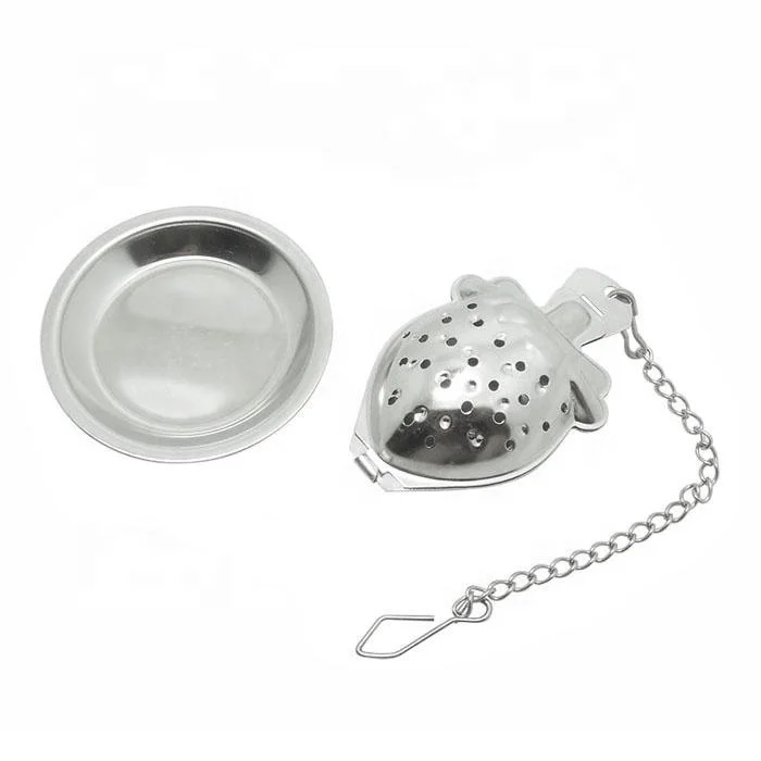UJ-TI088  Strawberry Shape Stainless Steel Tea Strainer with Tray