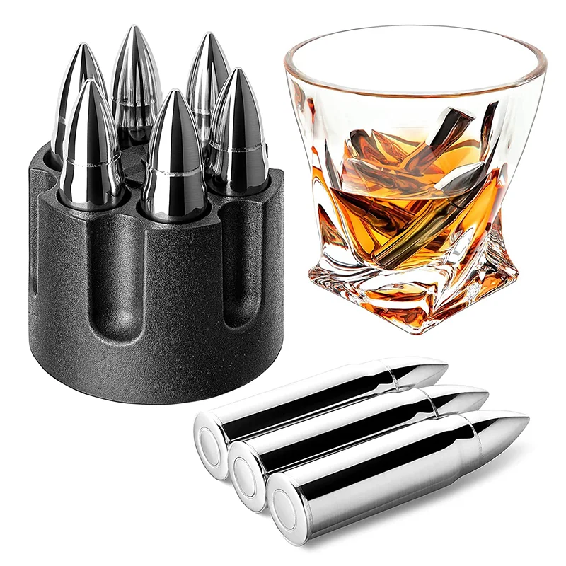 Custom Metal Whiskey Bullet Stones Reusable Ice Cube Set Set Stainless Steel Ice Stone for Wine Beer Coke