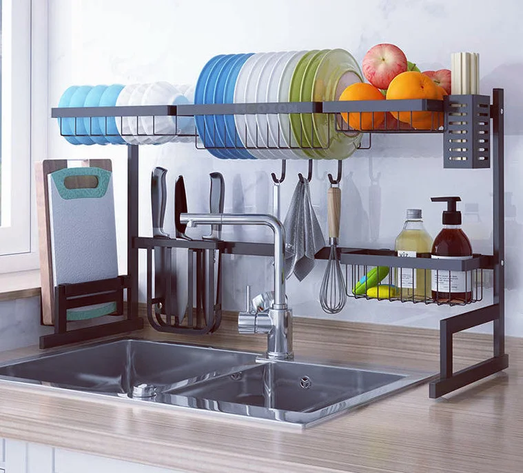 Hot selling stainless steel kitchen utensils dish knives drain storage rack shelf