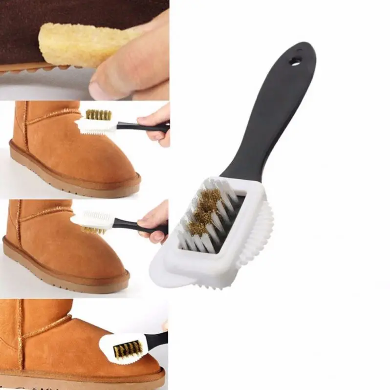 For nubuck upper and suede Shoe polishing shine dust cleaning with rubber and steel  cleaning brush