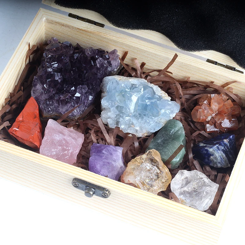 Hot sale high quality crystal seven chakras set box crystal meditation for healing