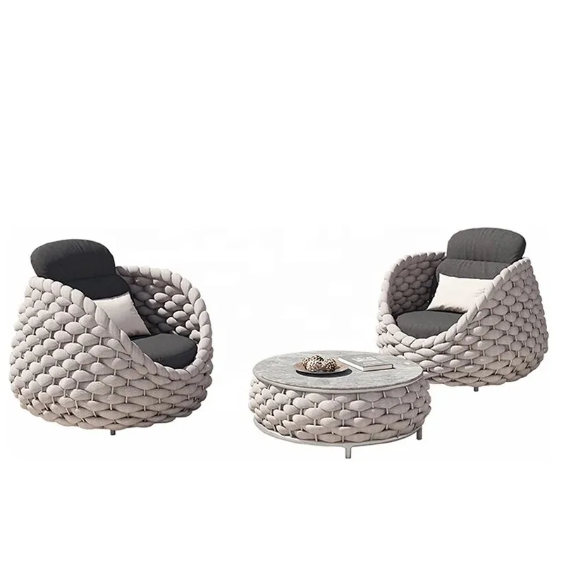 Outdoor waterproof rattan sofa garden set combination leisure villa waterproof and sunscreen teak sofa furniture
