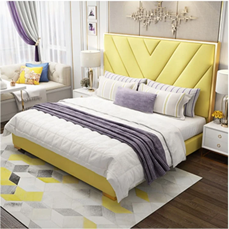 
wedding stainless steel frame double king size and single fabric platform bed 