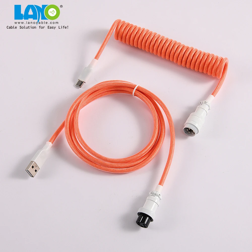 custom techflex GX16  aviator usb c coiled mechanical keyboard cable aviation spring Double sleeves type-c coil